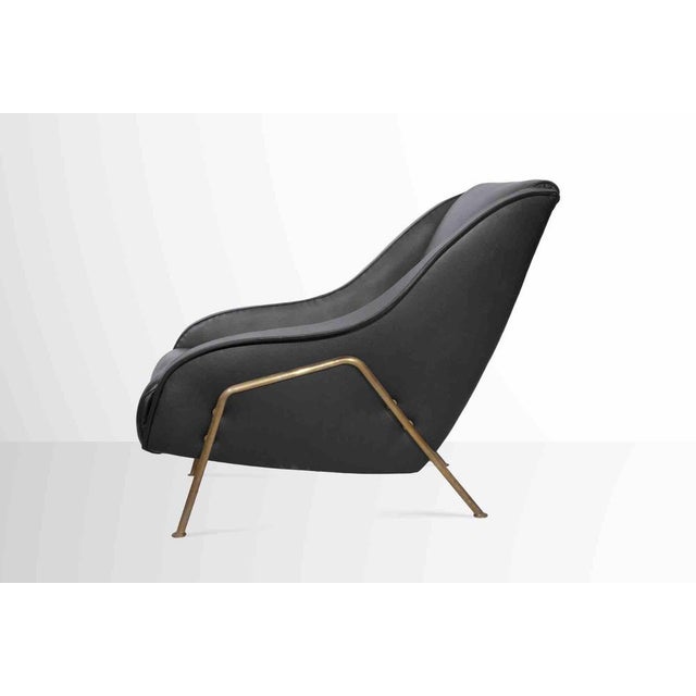 Vintage Leather Armchair with Brass Base, Italy, 1950s For Sale - Image 4 of 7