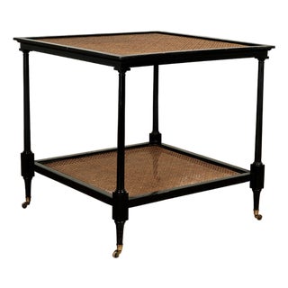 Vintage British Colonial Style Two Tiered Caned Stand or Table For Sale