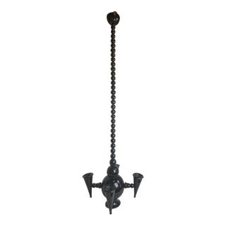 Mid 20th Century Italian Ebonized Turned Wood Hanging Light Fixture For Sale