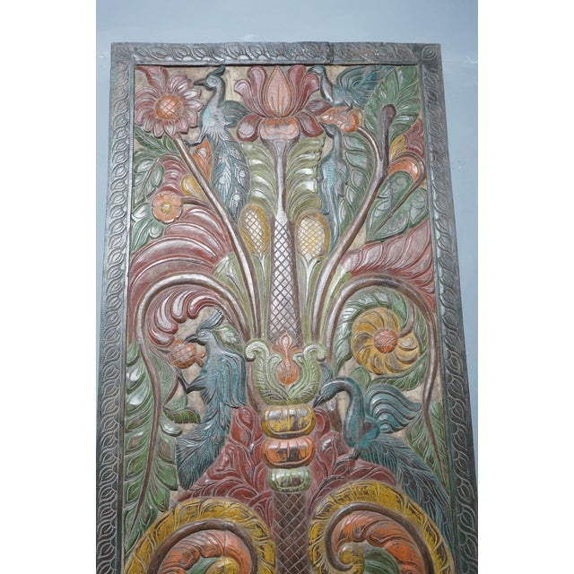 Mid-Century Modern Vintage Tree of Life Hand-Carved Wood Door Panel – Colorful Architectural Wall Accent 84x36 For Sale - Image 3 of 6