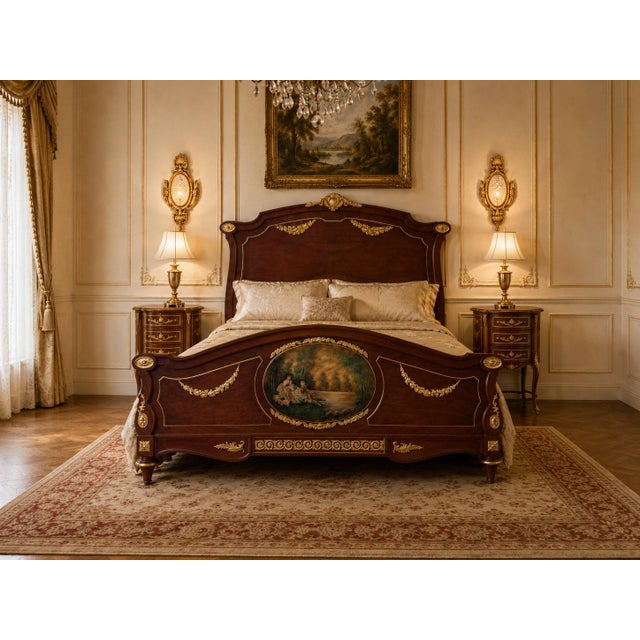 1950 European Artisan Louis XVI Mahogany Bedframe – 4 Pc For Sale - Image 14 of 16