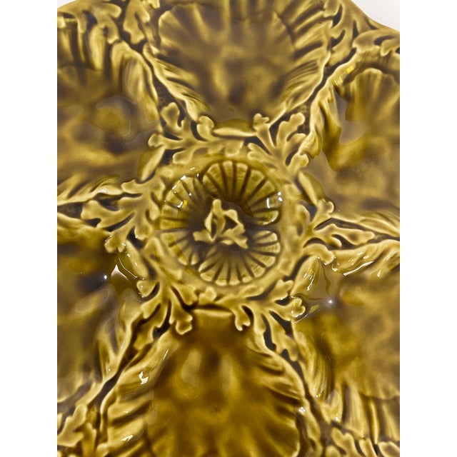 1950s French Gien Majolica Olive Green Oyster Plate For Sale - Image 6 of 16