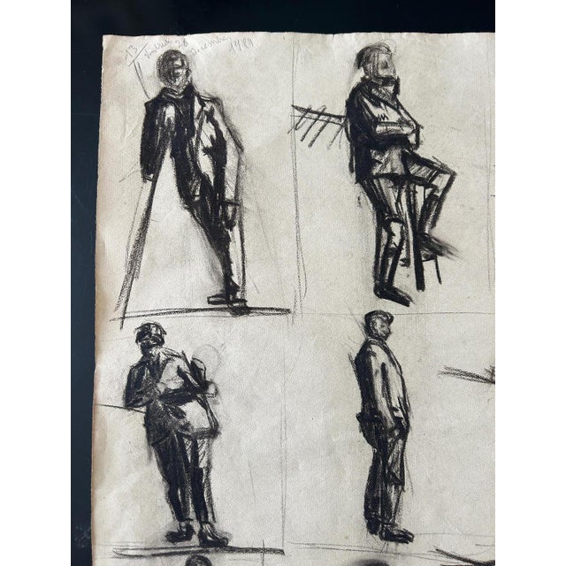 Unknow, Untitled, 1924, Charcoal on Paper, Set of 3 For Sale - Image 13 of 17