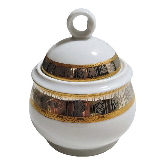 Vintage Thun Carlsbad Bohemian Porcelain Covered Sugar Bowl Platinum With Gold For Sale