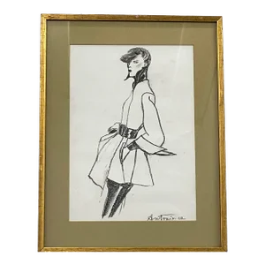 Fashion Illustration Signed "Antonio" Circa 1962 Charcoal