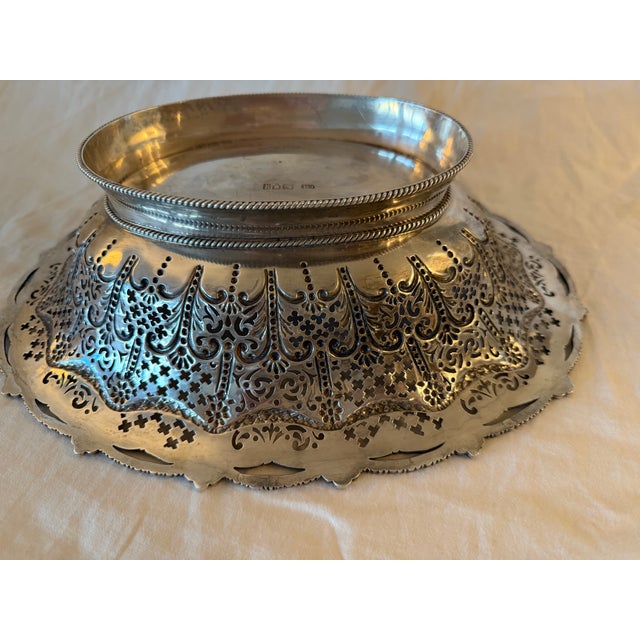 English Antique Crichton Bros. Sterling Silver Oval Basket Bowl 920g For Sale - Image 3 of 10