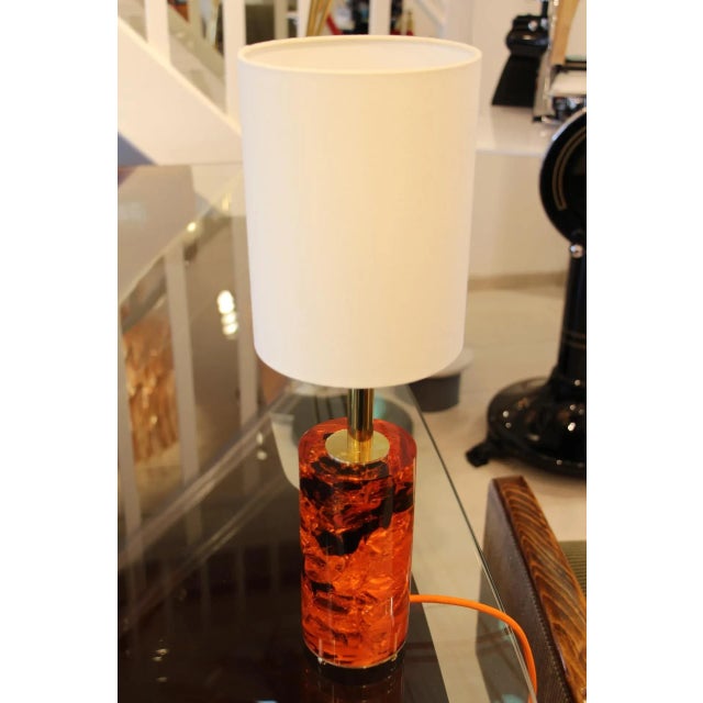 Red Red Fractal Resin Table Lamps on Brass Stands, 1970s, Set of 2 For Sale - Image 8 of 14