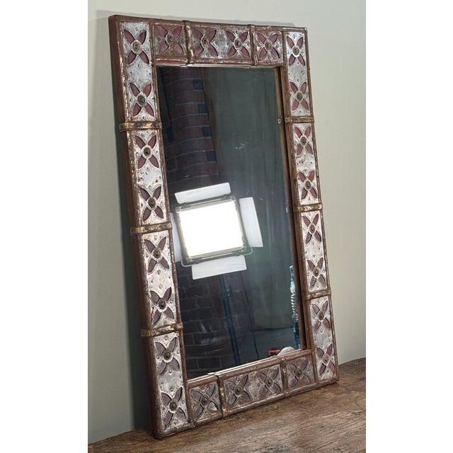 Mexican Vintage Spanish Colonial Style Patchwork Cut Metal Wall Mirror With Moorish Motif Frame For Sale - Image 3 of 8