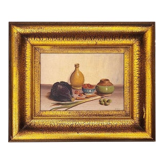 Mid 20th Century Petite European Still Life Oil in Deep Crackle Gilt Frame, Signed v. Weley For Sale