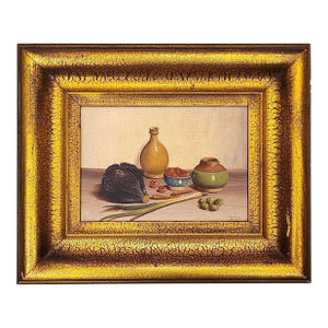 Mid 20th Century Petite European Still Life Oil in Deep Crackle Gilt Frame, Signed v. Weley