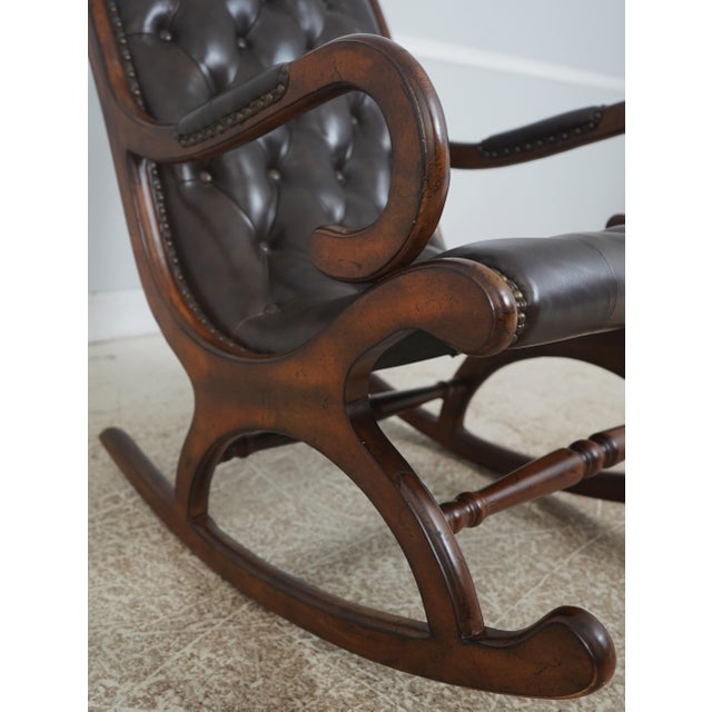 Animal Skin Brown Tufted Leather Rocking Chair For Sale - Image 7 of 18