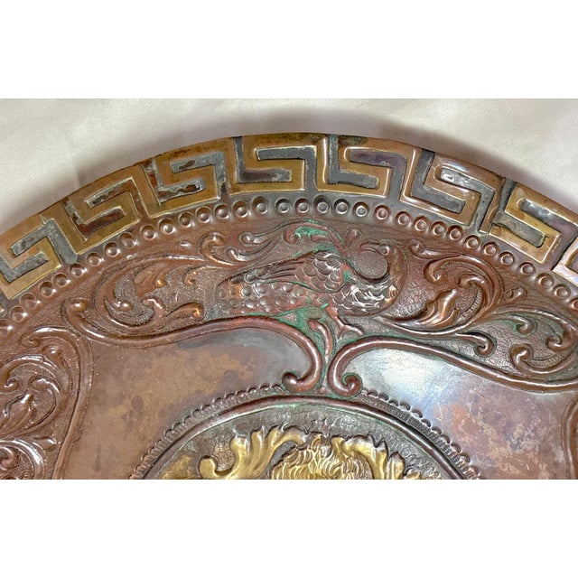 Copper Antique 19th Century Handmade Thick Copper Brass Relief Wall Plaque Plate For Sale - Image 8 of 9