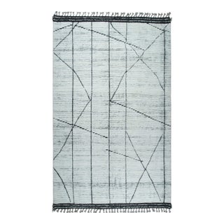 5x8 Tribal Moroccan Beni Ourain Design Ivory Hand-Knotted Wool Berber Carpet Rug For Sale