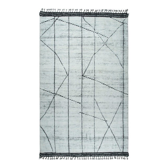 5x8 Tribal Moroccan Beni Ourain Design Ivory Hand-Knotted Wool Berber Carpet Rug For Sale