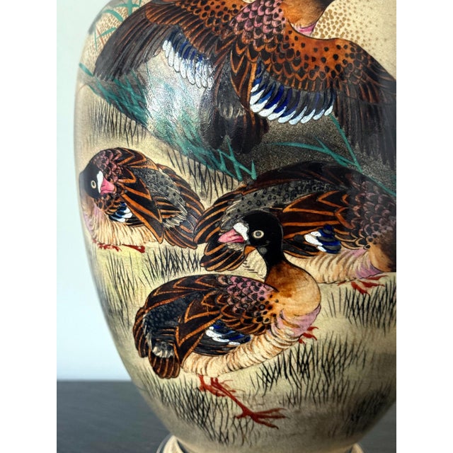 Large Japanese Ceramic Vase with Flying Autunm Geese by Kinkozan Studio For Sale - Image 17 of 17