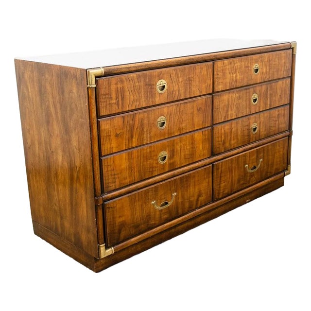 1960s Mid Century Modern Credenza Dresser Drexel 6 Drawer Brass Handles Accolade MCM For Sale