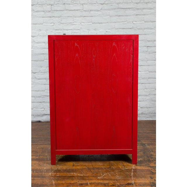 Antique Chinese Style Red Lacquered Liquor Cabinet with Revolving Hidden Panel For Sale - Image 11 of 13