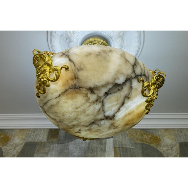 French Neoclassical Style Alabaster and Bronze Pendant Chandelier, 1920 For Sale - Image 6 of 18