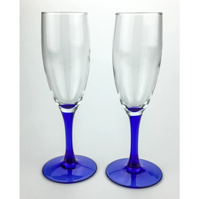 Cobalt Stemware Champagne Flutes - a Pair For Sale - Image 11 of 11