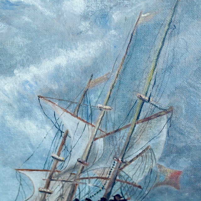 “Tossed at Sea,” 19th Century Oil on Canvas in a Period Gilt Frame For Sale - Image 14 of 15