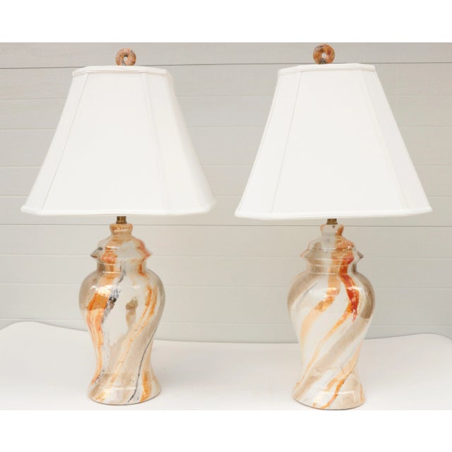 Mid 20th Century Marbled Ceramic Table Lamps - a Pair For Sale In Madison - Image 6 of 6