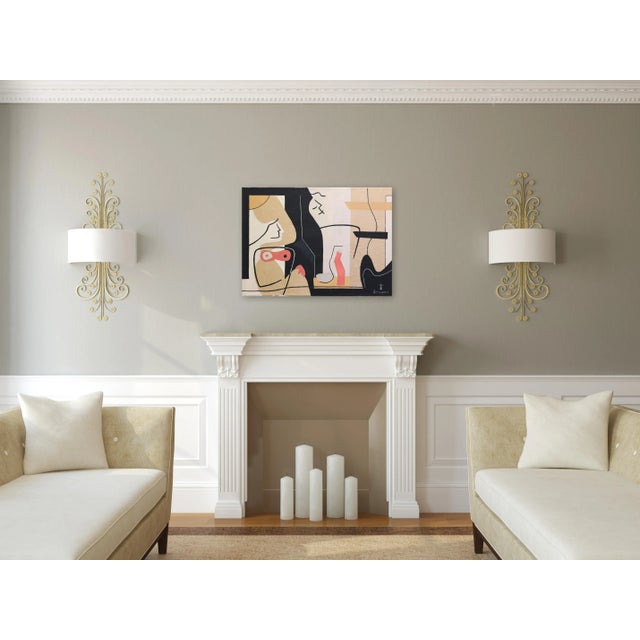 Paper Cubist Beige Brown, Black and White Original Artwork "Togetherness Ii" Contemporary Abstract Acrylic Painting by Bernard Simunovic For Sale - Image 7 of 9