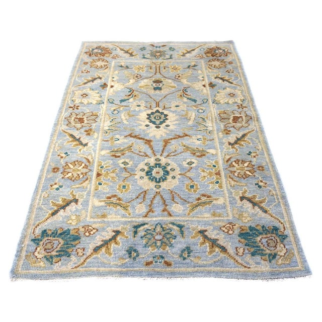 Early 21st Century Afghan Sultanabad Wool 3x5 Grey, Ivory & Teal Handmade Area Rug #1143768 For Sale - Image 5 of 7