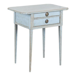 19th Century Swedish Blue Side Table With Two Drawers For Sale