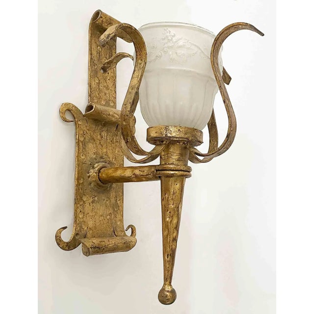 Vintage Wall Sconces - Wrought Iron With Gilt Finish - A Pair For Sale - Image 9 of 11