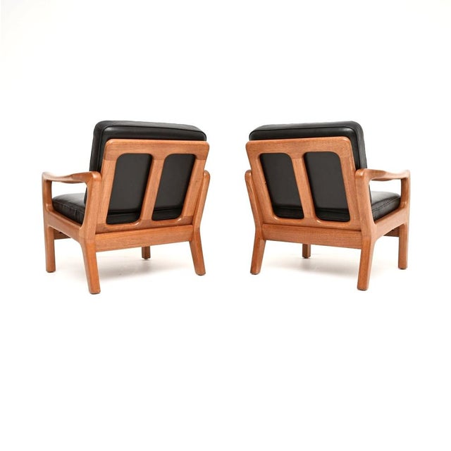 1960s Vintage Danish Teak and Leather Armchairs with Ottoman by Juul Kristensen, 1960, Set of 3 For Sale - Image 5 of 11
