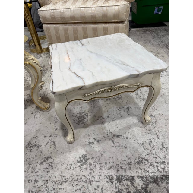 French Louis XV Style Vintage Pair Marble Top Low End Tables For Sale In Atlanta - Image 6 of 11