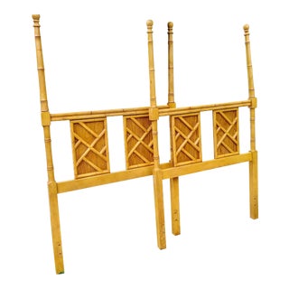1970s Palm Beach Regency Bamboo Fretwork Wood Twin Headboards - a Pair For Sale