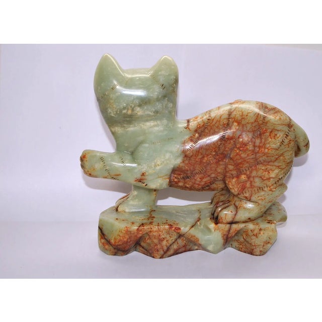 Antique Jade Green Alabaster Cat Sculpture Buddhist Temple For Sale In Salt Lake City - Image 6 of 12