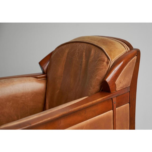 Vintage Art Deco Chair in Oak and Cognac Leather, 1980s For Sale - Image 4 of 14
