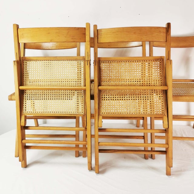 Vintage Folding Chairs with Raffia, Germany, 1980s, Set of 5 For Sale - Image 12 of 16