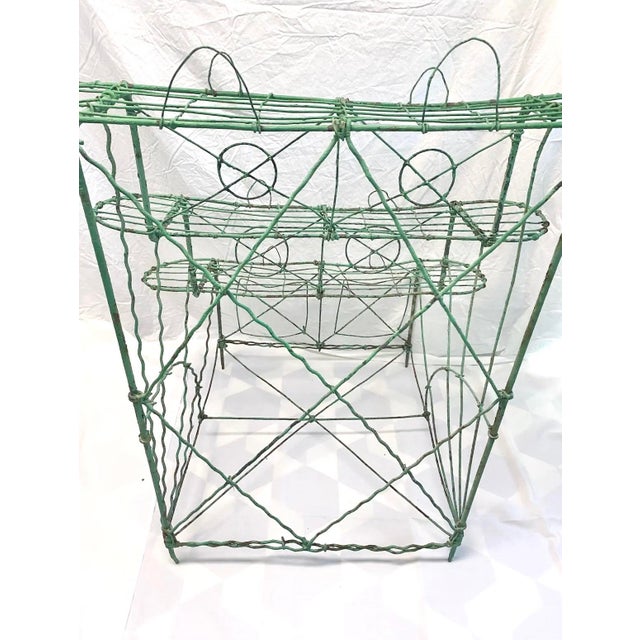 Antique Victorian Wire Plant Stand – Three Tier Garden Shelf With Original Green Paint For Sale - Image 10 of 10