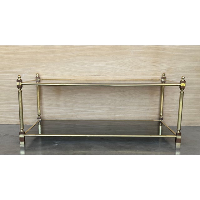 Mid-Century Modern Two-Tier Brass and Glass Rectangular Side Table For Sale - Image 10 of 18