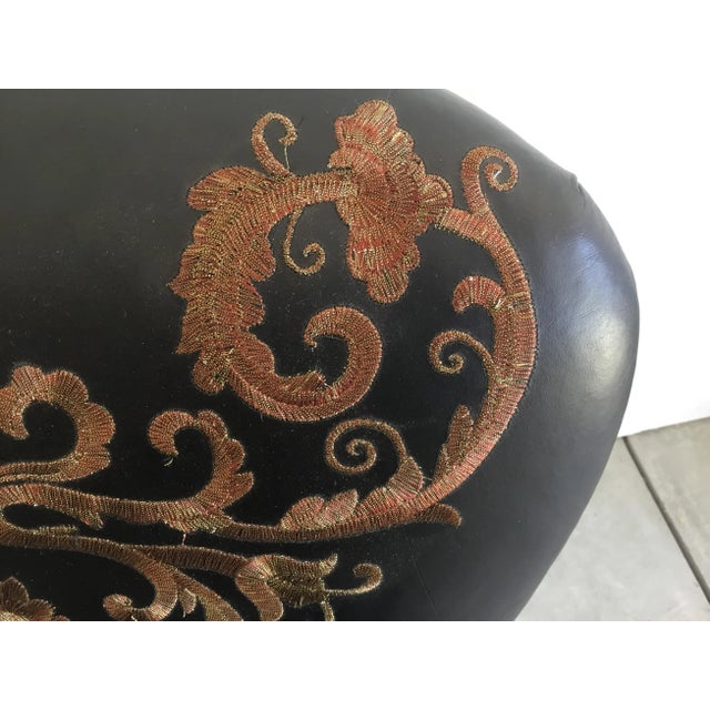 Animal Skin Florio Collection Black Leather Chair with Embroidery and Hand Painted Chinoiserie For Sale - Image 7 of 10