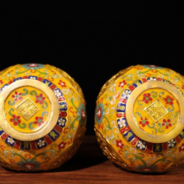 Monumental Chinese Imperial Style Cloisonné Vase With Gilt Openwork Dragon Panels - 13.5 LBS For Sale - Image 9 of 9