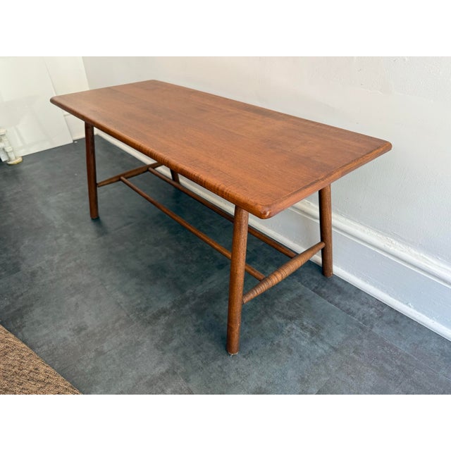 Mid-Century Modern Solid Wood Coffee Table With Ribbed H-Stretcher For Sale - Image 10 of 10