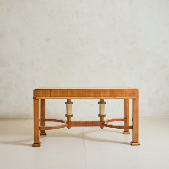 French Maple Desk with Hand-Cut Inlaid Parquetry Top, 1940s For Sale In Chicago - Image 6 of 11