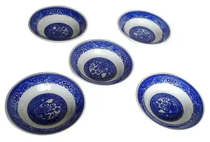 Vintage Blue & White Asian Motif Bowls - Set of 5