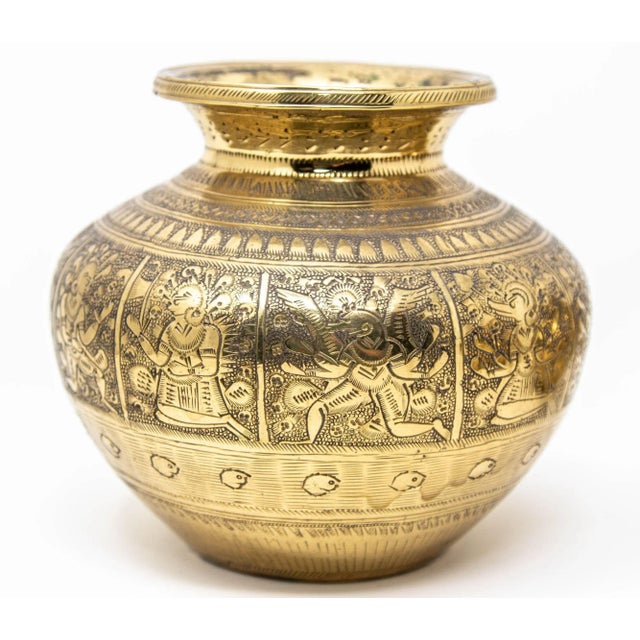 Brass Vintage Engraved Brass Lota Vessel From India 1950s Set of 4 For Sale - Image 8 of 12