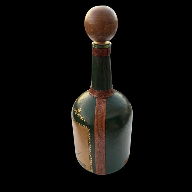 Wood Mid Century Italian Florentine Style Leather Wrapped Ship Decanter and Stopper For Sale - Image 7 of 8