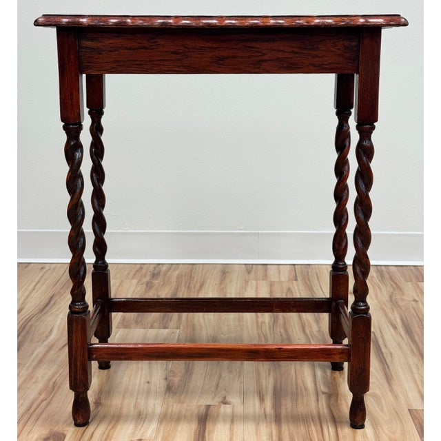 Antique Pie Crust Top English Oak Barley Twist Side Table For Sale - Image 4 of 10