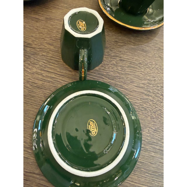 Late 20th Century Apilco Green + Gold Bistroware Demitasse Cups + Saucers, Set of Ten For Sale - Image 9 of 12