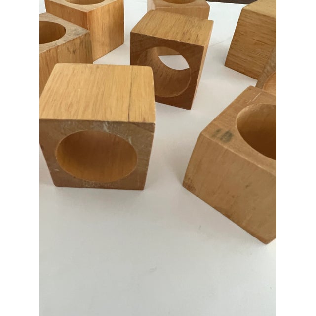 Beige Mid-Century Wooden Block Napkin Rings - Set of 12 For Sale - Image 8 of 10