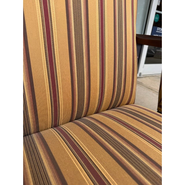 Pair of Ethan Allen High Back Arm Chairs With Striped Upholstery For Sale - Image 11 of 16