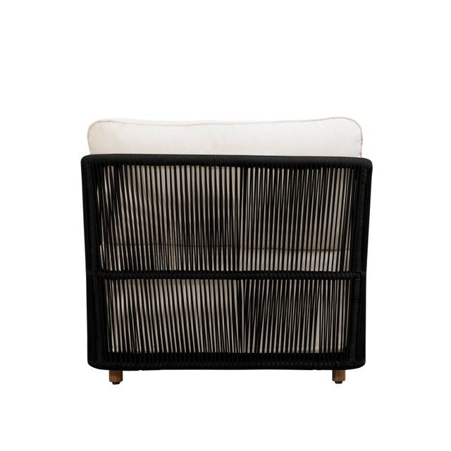 Modern Alpine Teak Wood Outdoor Arm Chair With Black Rope Design For Sale - Image 3 of 10