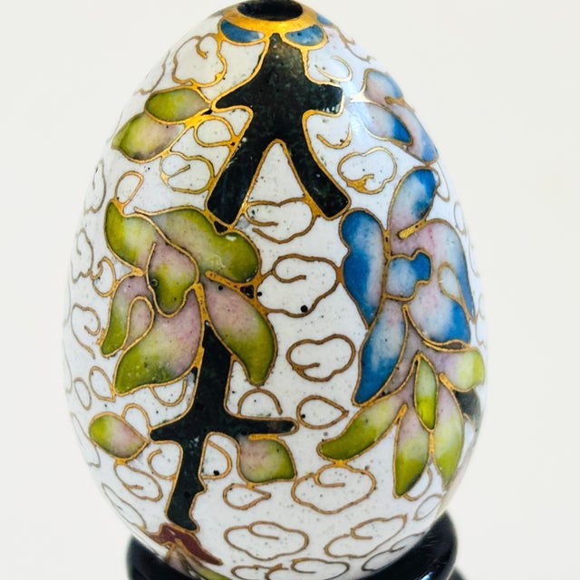 Small Vintage Cloisonne Egg Incense Holder on Stand For Sale - Image 4 of 9
